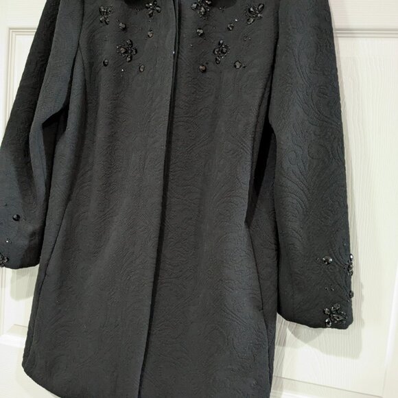 Chico's Women's Beaded Coat Black Size 1 (Small), Textured Pattern, Pleated Back - Picture 7 of 15